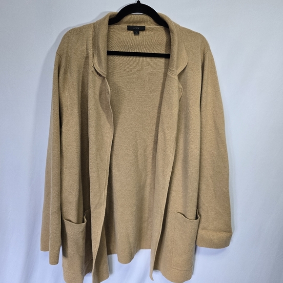 J Crew Tan Schoolboy Open Front Knit Blazer Career Professional, Sz L - Picture 2 of 4